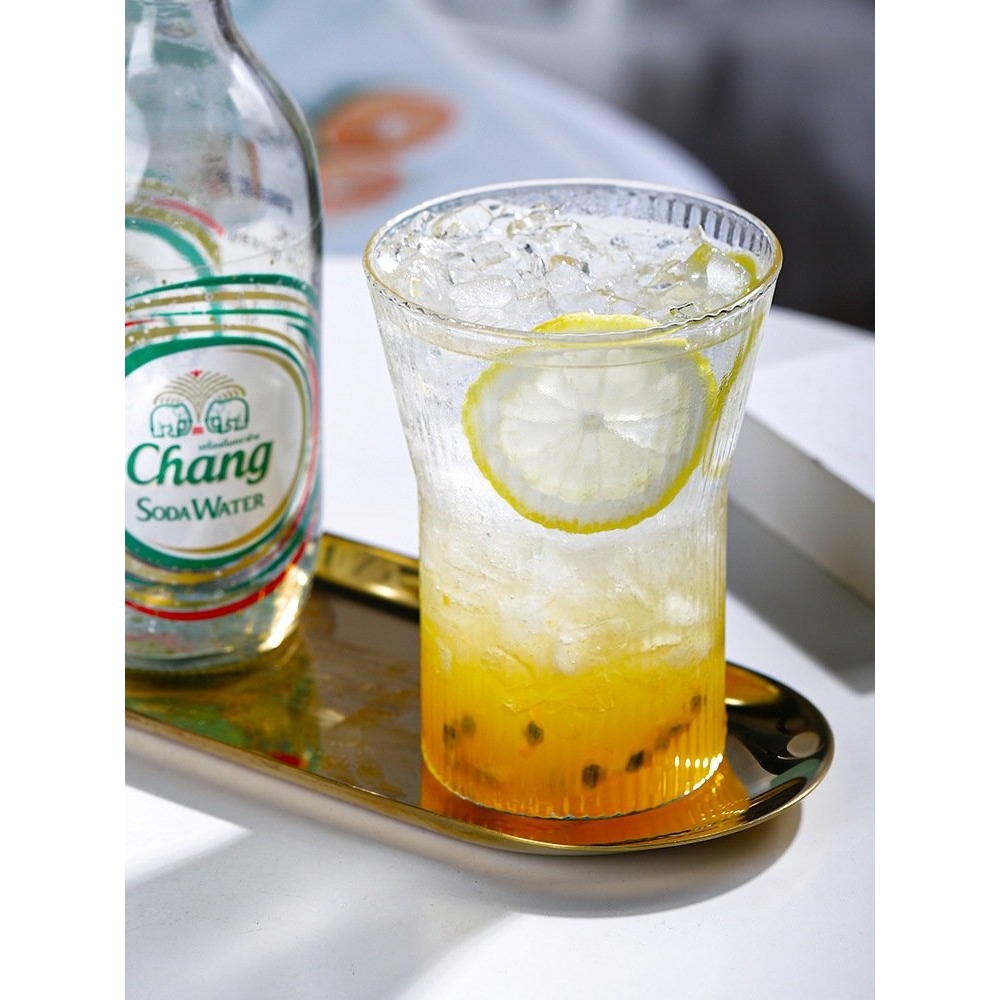 进口网红玻璃杯 果汁饮料杯水杯冰拿铁杯日式简约条纹玻璃杯子