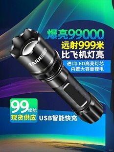 德国新款 LED强光变焦USB充电手电筒迷你家用防水户外便携小手电