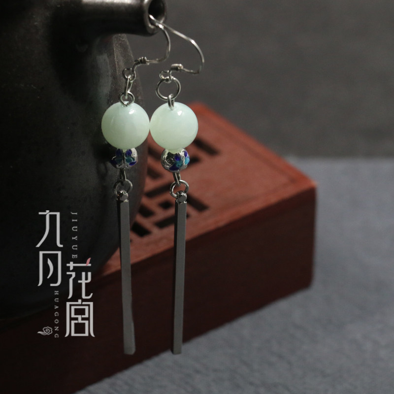 中国风耳环女长条超仙玉耳坠古风宫廷气质耳饰古典简约百搭古代夹