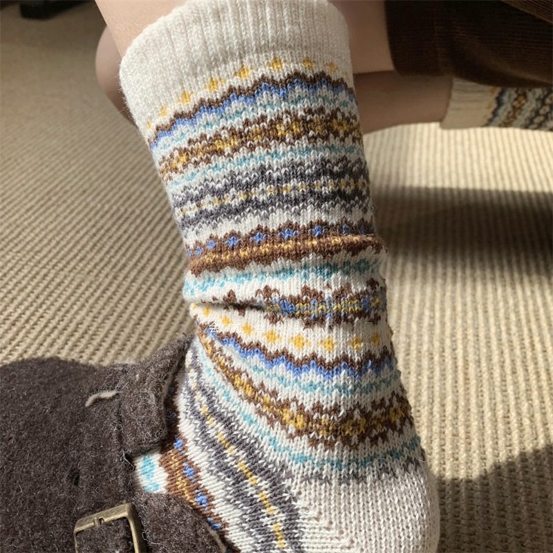 北欧复古高级文艺费尔岛民族风袜子女撞色氛围感中筒袜保暖堆堆袜,女士内衣/男士内衣/家居服,连裤袜/打底袜,淘宝优惠券,粉丝福利购,淘宝优惠卷