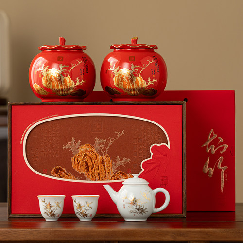 高档创意陶瓷罐带茶具礼盒包装空盒红茶绿茶龙井金骏眉大红袍定制