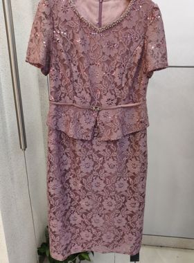 专柜正品JR8203时尚气质简约V领亮片刺绣短袖连衣裙2026夏新女款