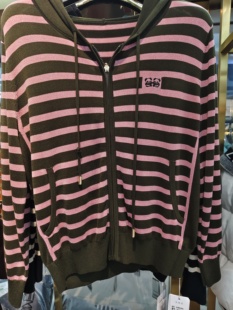 2026春新女 连帽条纹撞色百搭莱赛尔天丝针织衫 专柜正品 S1185时尚