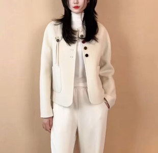 专柜正品Y78805原创设计洋气无领百搭短款双面羊绒大衣2025新冬女