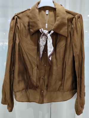 专柜正品61C-812时尚气质丝巾百搭休闲翻领小衫上衣2025秋新款女