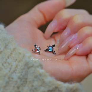 【恶魔和天使】s999足银个性创意耳钉高级感新款小众显脸瘦可爱酷