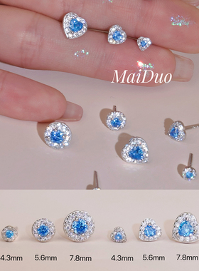 【贝加尔海蓝】显白钻闪亮s925纯银耳钉女养耳洞耳蜗常规高级设计