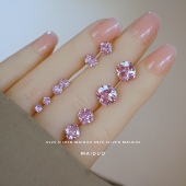 买三对送一公主粉肥方闪石精致迷你气质个性 925纯银养耳百搭耳饰