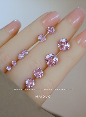 买三送一公主粉肥方闪石精致迷你气质个性925纯银养耳洞百搭耳饰