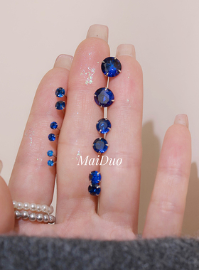 买三送一 富贵深宝蓝色圆钻深邃纯银耳钉女显白耳骨耳蜗s925简约