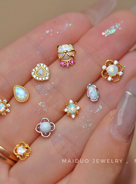 【欧泊糖豆】通体s925纯银耳钉爱心招财猫四叶草简约时尚百搭复古