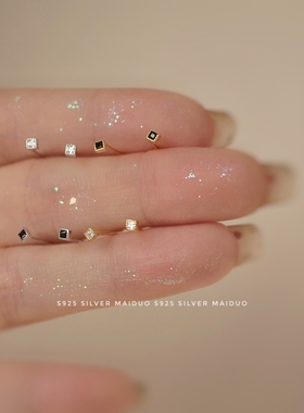 s925纯银耳钉 迷你秀气立体公主方钻养耳洞免摘个性镶钻简约耳骨