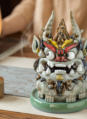 陶瓷龙摆件招财中式摆件装饰品茶宠摆件精品可养创意塔香香炉茶道