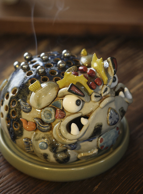 三足金蟾招财摆件茶宠创意线香插开业礼品室内鬼迷日眼香炉盘香炉