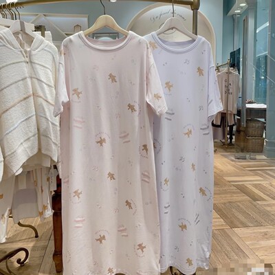 gp新品春夏女士情侣莫代尔棉卡通跳跳熊家居服印花短袖长裙