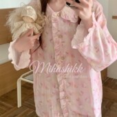 A类全棉纯棉婴儿双层纱布长袖 花边领家居服 睡衣女2026春夏秋新款