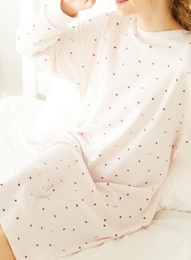 gp无标原单新软绵绵冰淇淋华夫格草莓印花圆领连衣裙睡衣家居服