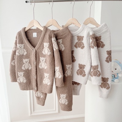 新款gp冬季pique半边绒儿童睡衣软绵绵提花小熊男女童宝宝家居服