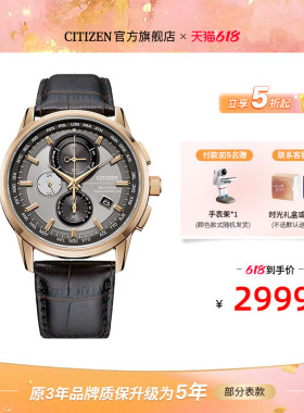 【毕业礼物】西铁城电波复古休闲运动简约皮带光动能男表AT8113