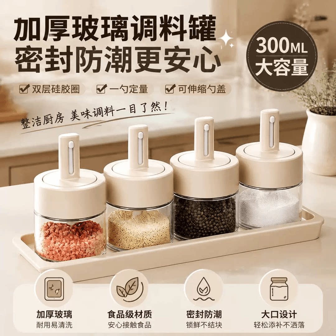 可伸缩加厚玻璃密封调料罐