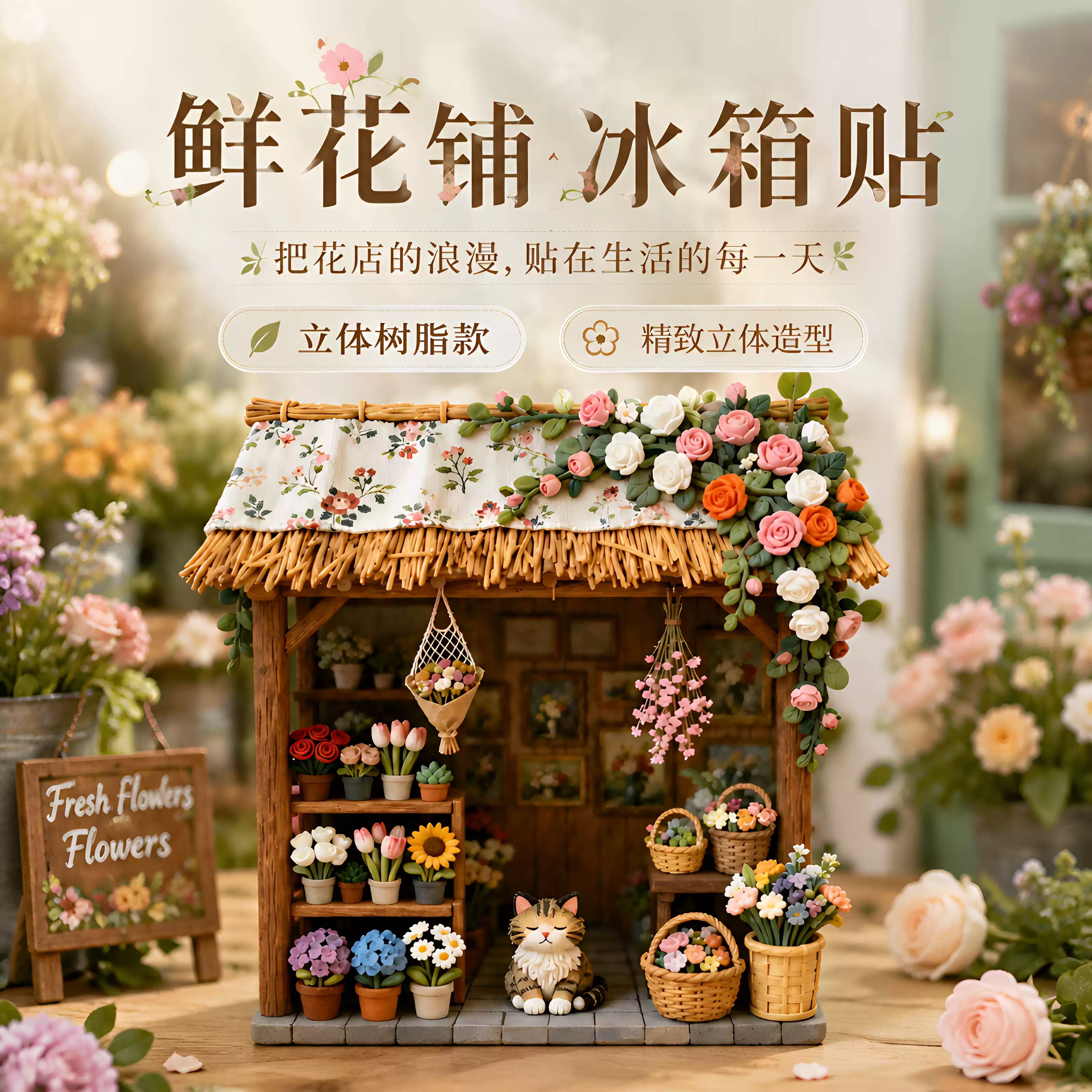 田园鲜花铺创意树脂立体浮雕磁吸冰箱贴冰箱装饰送朋友纪念小礼品