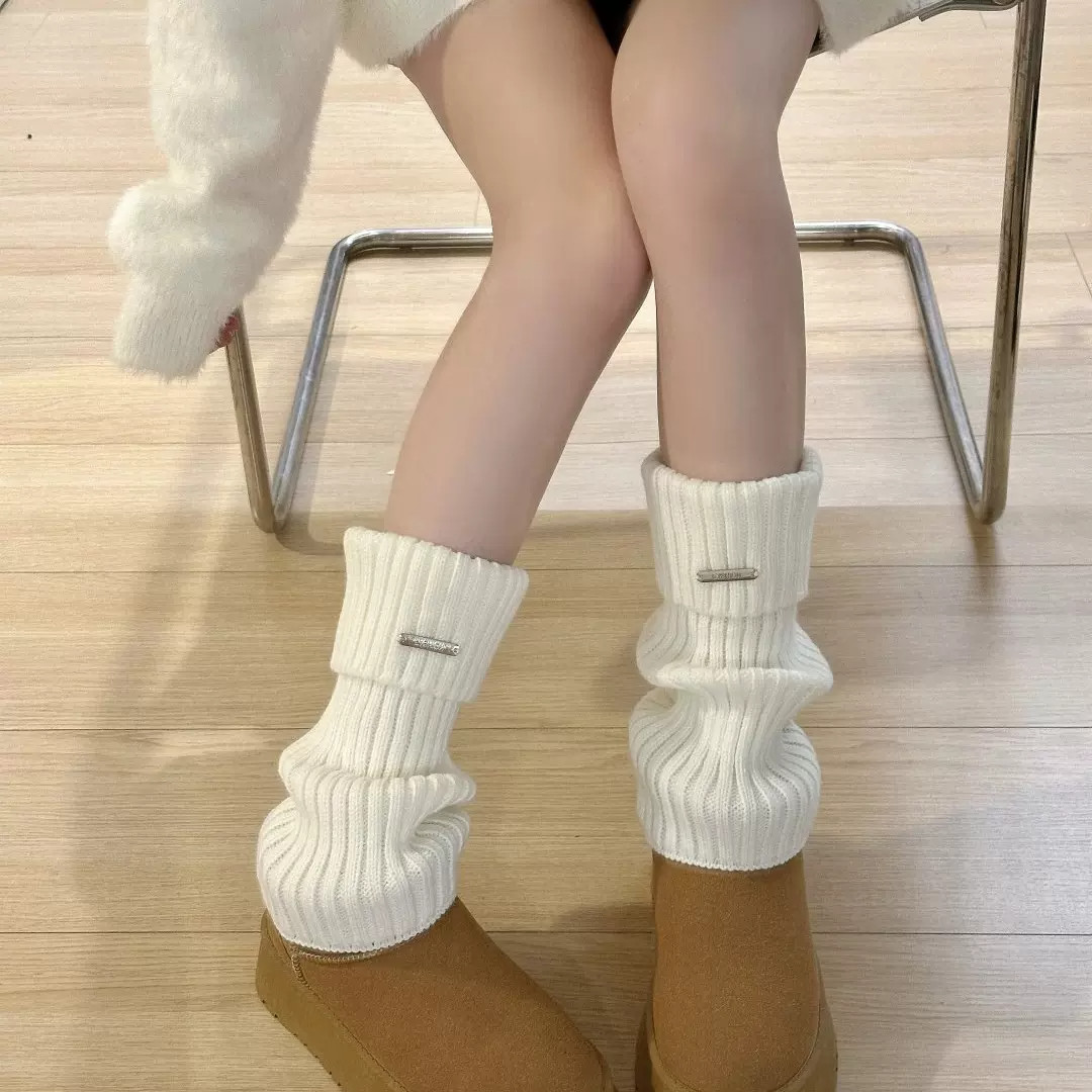 金属标保暖袜套女2026春季搭配短靴雪地靴堆堆袜透气舒适腿套袜子