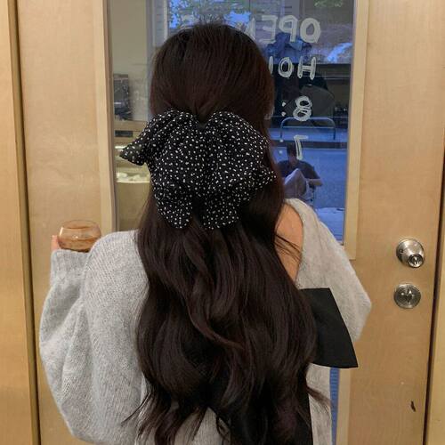 韩系扁头百搭小野氛围波点蝴蝶结抓夹鲨鱼夹半扎发夹气质发饰头饰