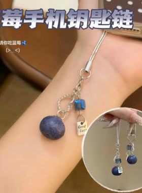蓝莓钥匙扣ccd相机挂件串珠手机链仿真少女心包包挂饰闺蜜小礼物