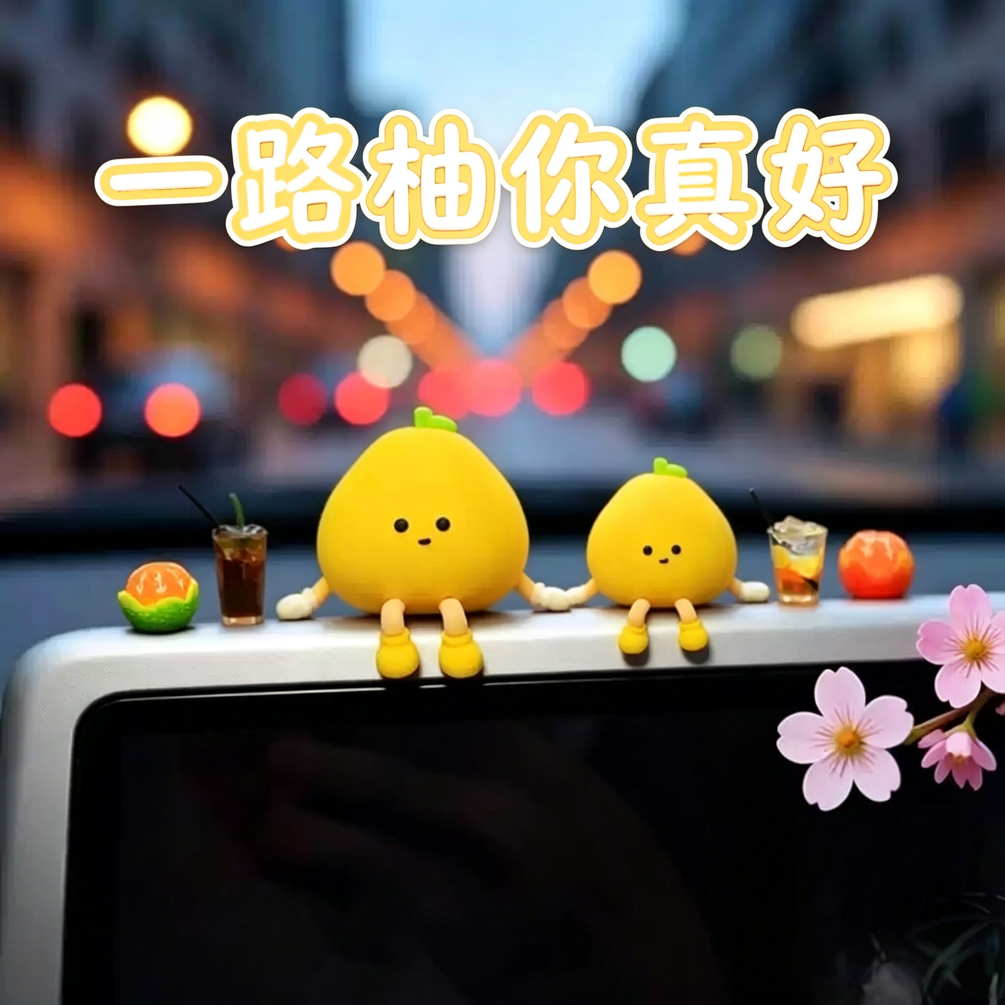 可爱小柚子网红车载屏幕摆件