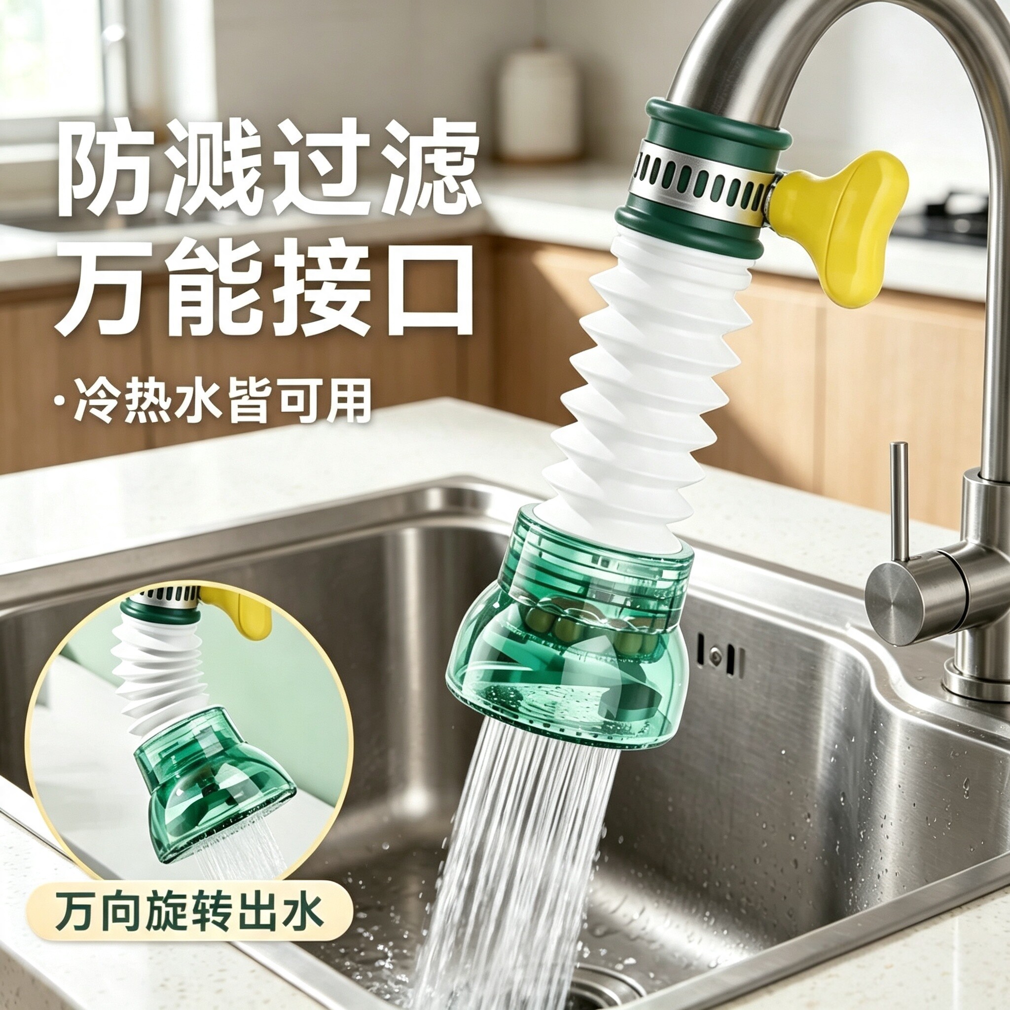 厨房水龙头防溅水神器自来水过滤器嘴洗菜盆延伸万能接头家用通用