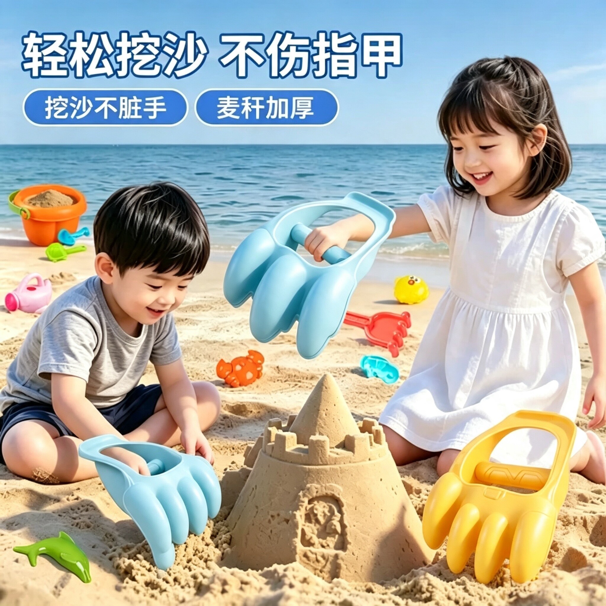 宝宝海边抓手抓握式恐龙爪挖沙抓沙滩玩具儿童挖沙玩具爪玩沙戏水