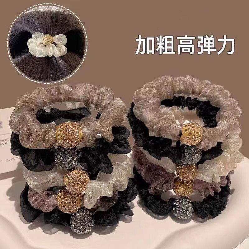 头绳女生成人水钻网纱扎头花发绳橡皮筋皮套发圈不伤发弹力大发饰