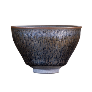 建盏主人杯铁胎一口杯兔毫调膏杯家用功夫茶具乌金百花彩金个人杯