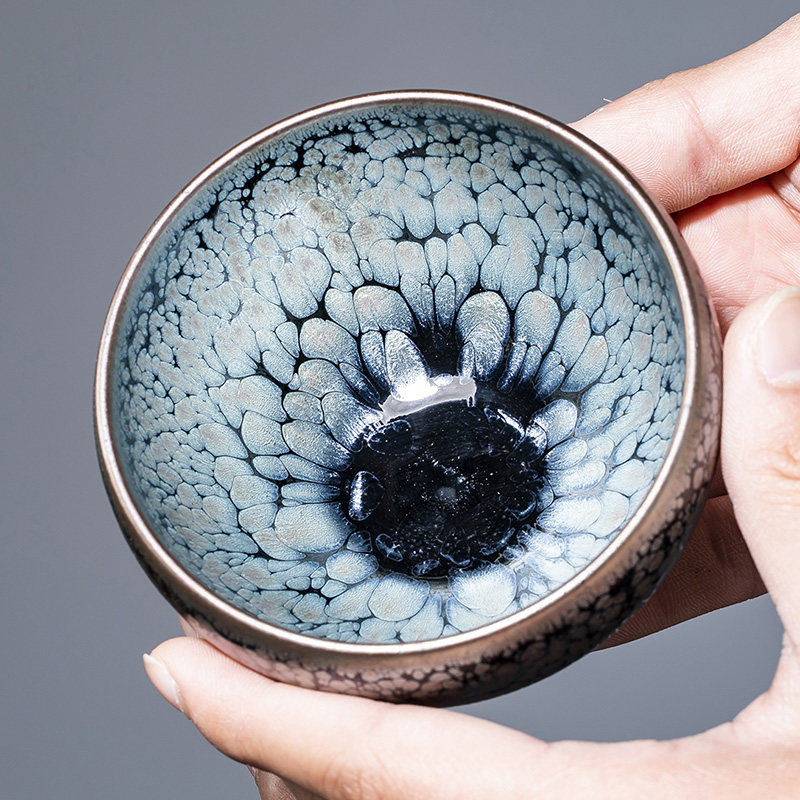 俞章洪紫金油滴建盏福建建阳原矿铁胎纯手工大号主人杯天目茶盏杯