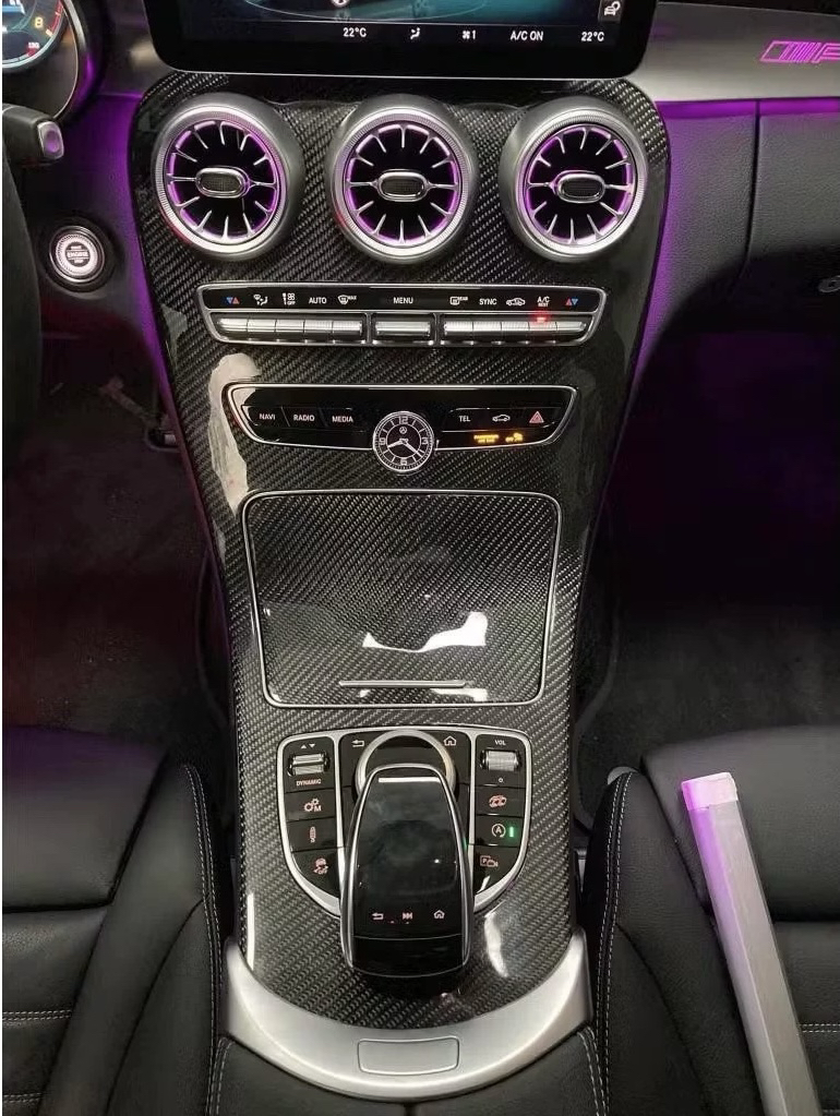 适用于奔驰w205 GLC C200 中控面板门板饰板真碳纤维替换安装