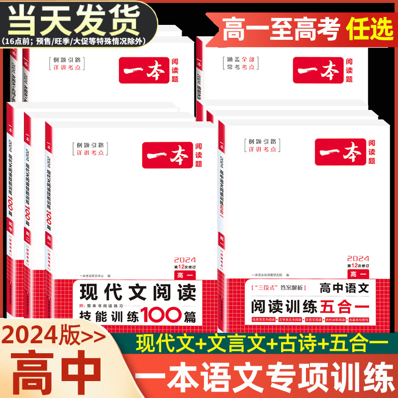 2024版一本高中高考语文现代文阅读理解专项训练五合一高一高二高三文言文古诗名句技能训练100篇语言文字应用课内外寒暑假练习册-封面