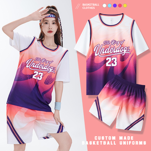 假两件篮球服款女套装短袖定制球衣儿童运动服女生班服团购印字号