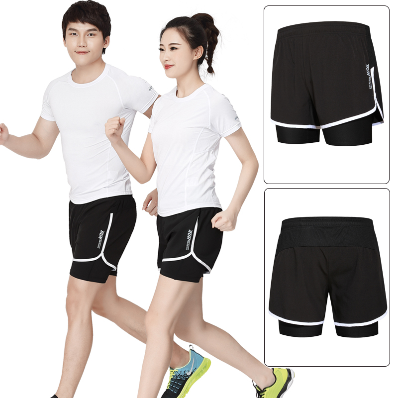 防走光假两件速干运动短裤男女通用田径健身跑步运动裤男居家裤女