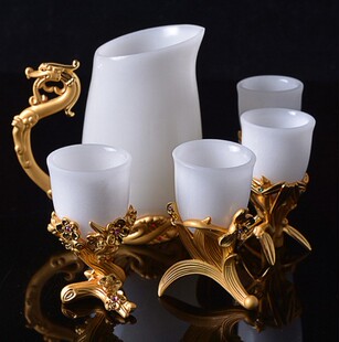 金镶玉阿富汗酒杯梅兰竹菊分酒器摆件珍藏礼品书架生日礼品玉摆件