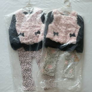 外贸春秋女童仿皮草马甲背心加绒保暖坎肩外套打底衣裤子三件套