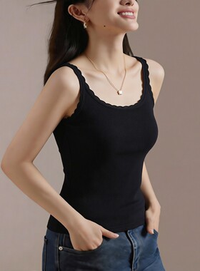 2026莫代尔棉夏季蕾丝边小吊带背心女大码修身外穿内搭打底衫上衣