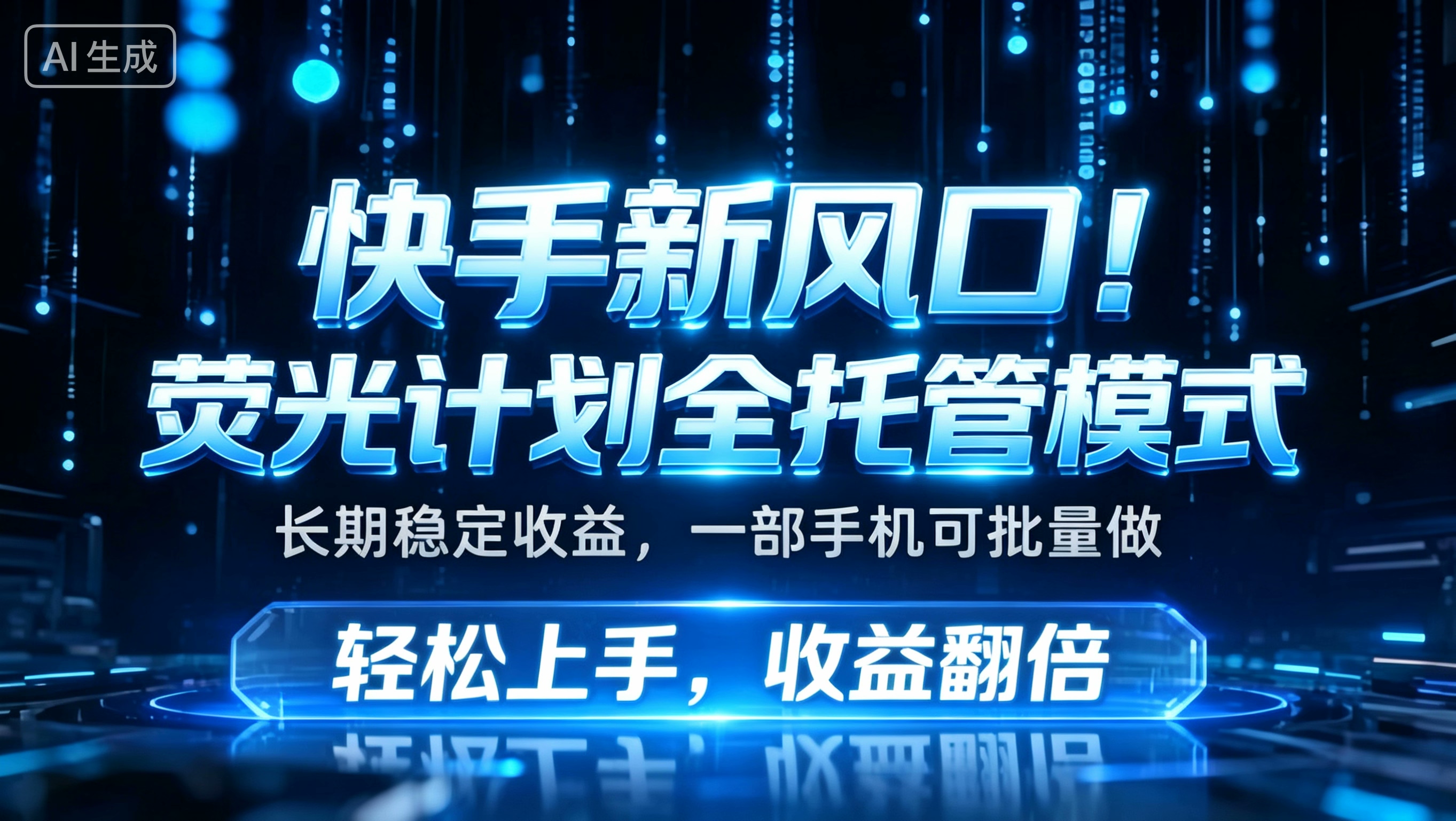 快手新风口! 荧光计划全托管模式长期稳定收益,一部手机可批量做