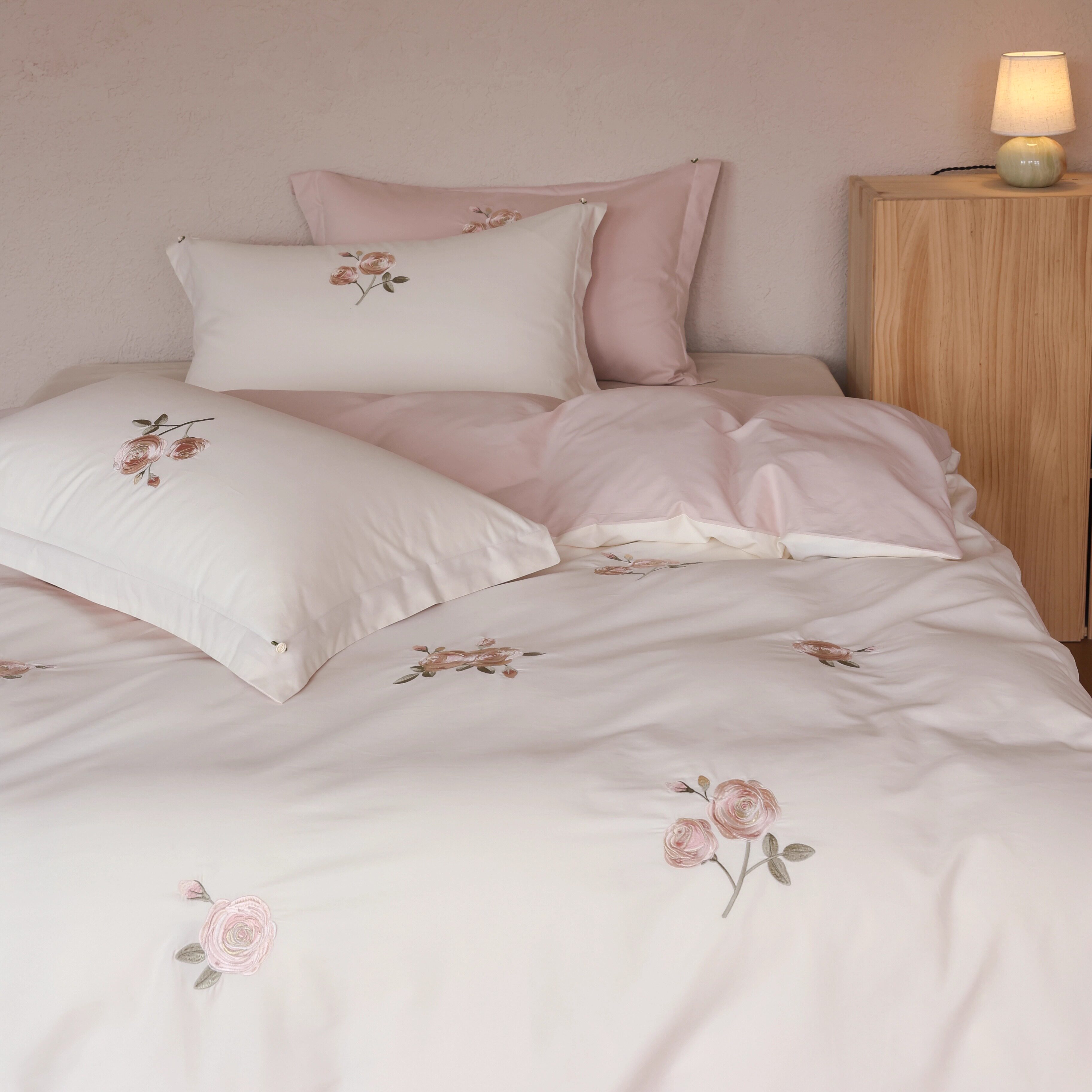 法式长绒棉婴儿棉床单四件套玫瑰刺绣纯棉被套柔软简约小清新床品