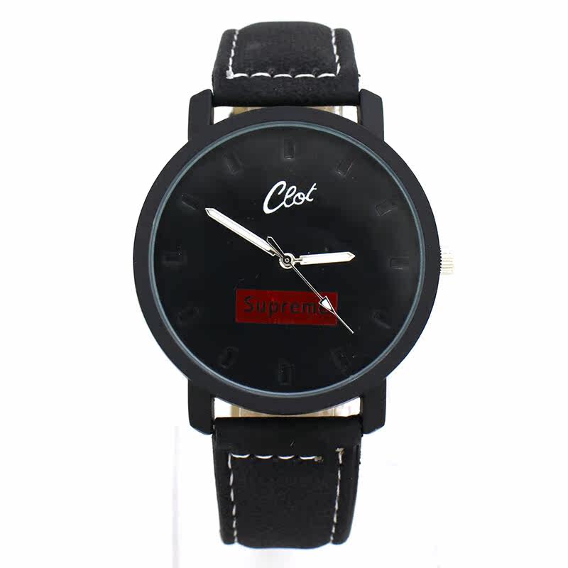 supreme欧美潮男士手表女潮流表简约韩版复古皮手表