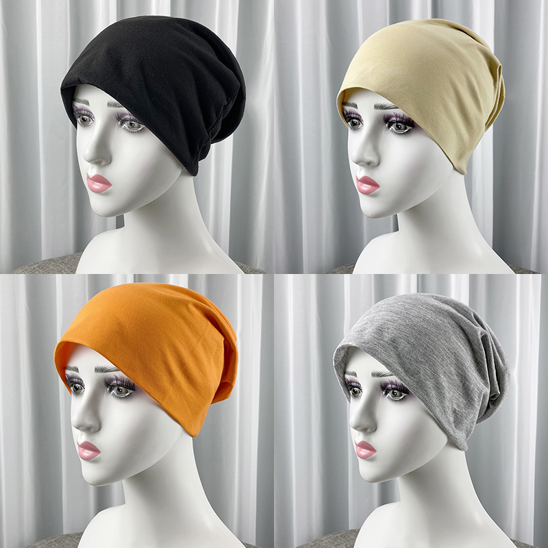 堆堆帽女套头帽秋冬帽子时尚头巾帽秋季纯色光板睡帽男产后遮阳帽