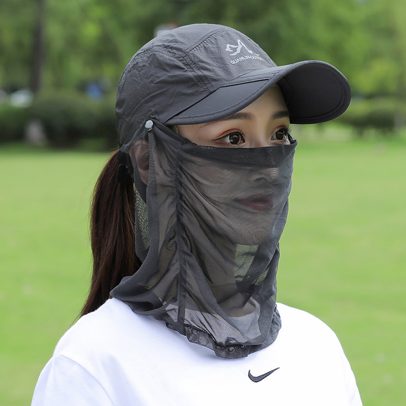 防晒面罩防紫外线面纱全脸遮阳女夏遮阳夏季棒球帽户外网纱鸭舌帽