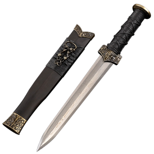 龙泉古羽宝剑赤壁汉剑短剑花纹钢八面小剑高硬度剑三国剑未开刃