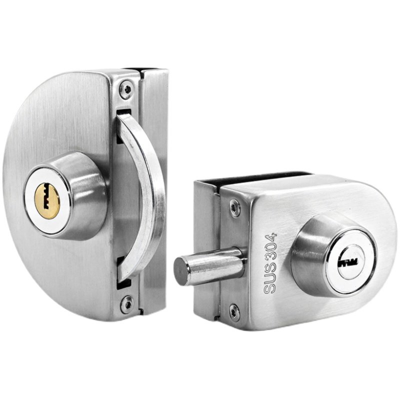 锈不钢半圆玻璃锁扣单门双门免开蒙莱奇孔孔推拉门打带锁芯无框玻