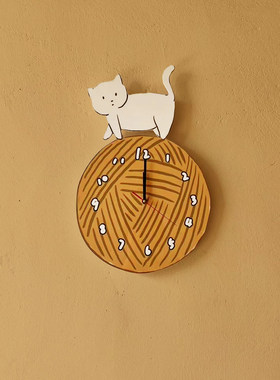 可爱小猫线团挂钟简约原
