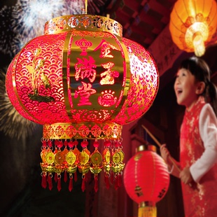 新款高端阳台旋转红灯笼春节乔迁大门插电LED走马铁艺吊灯笼挂饰